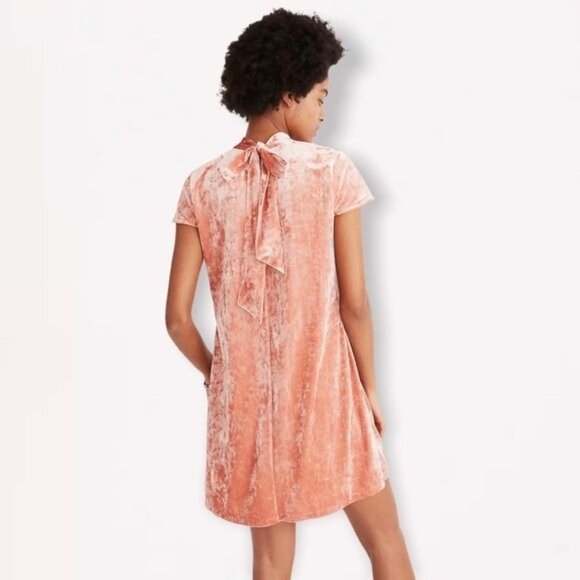 MADEWELL Crushed Velvet Mockneck Mini Dress in Peach Size S - Picture 3 of 10